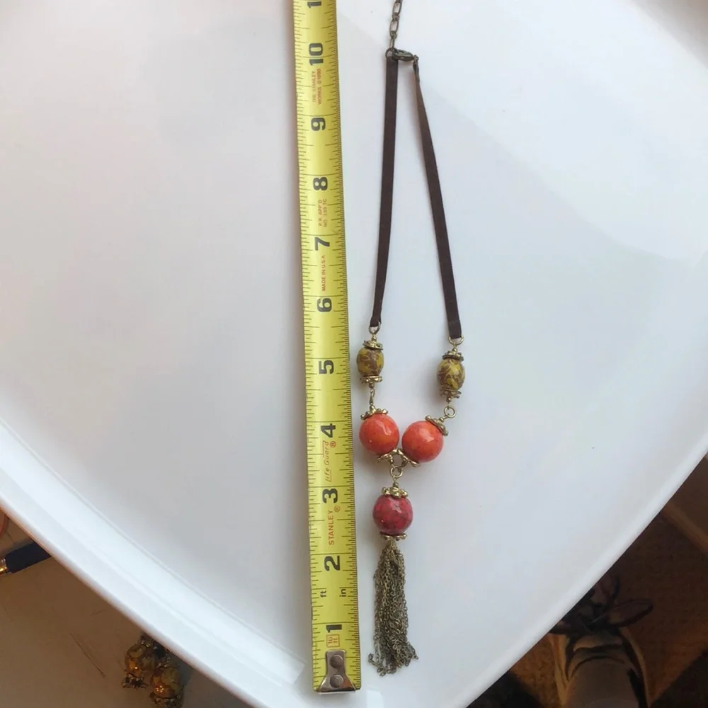 Choker Necklace w/ chain tassel beads & earrings